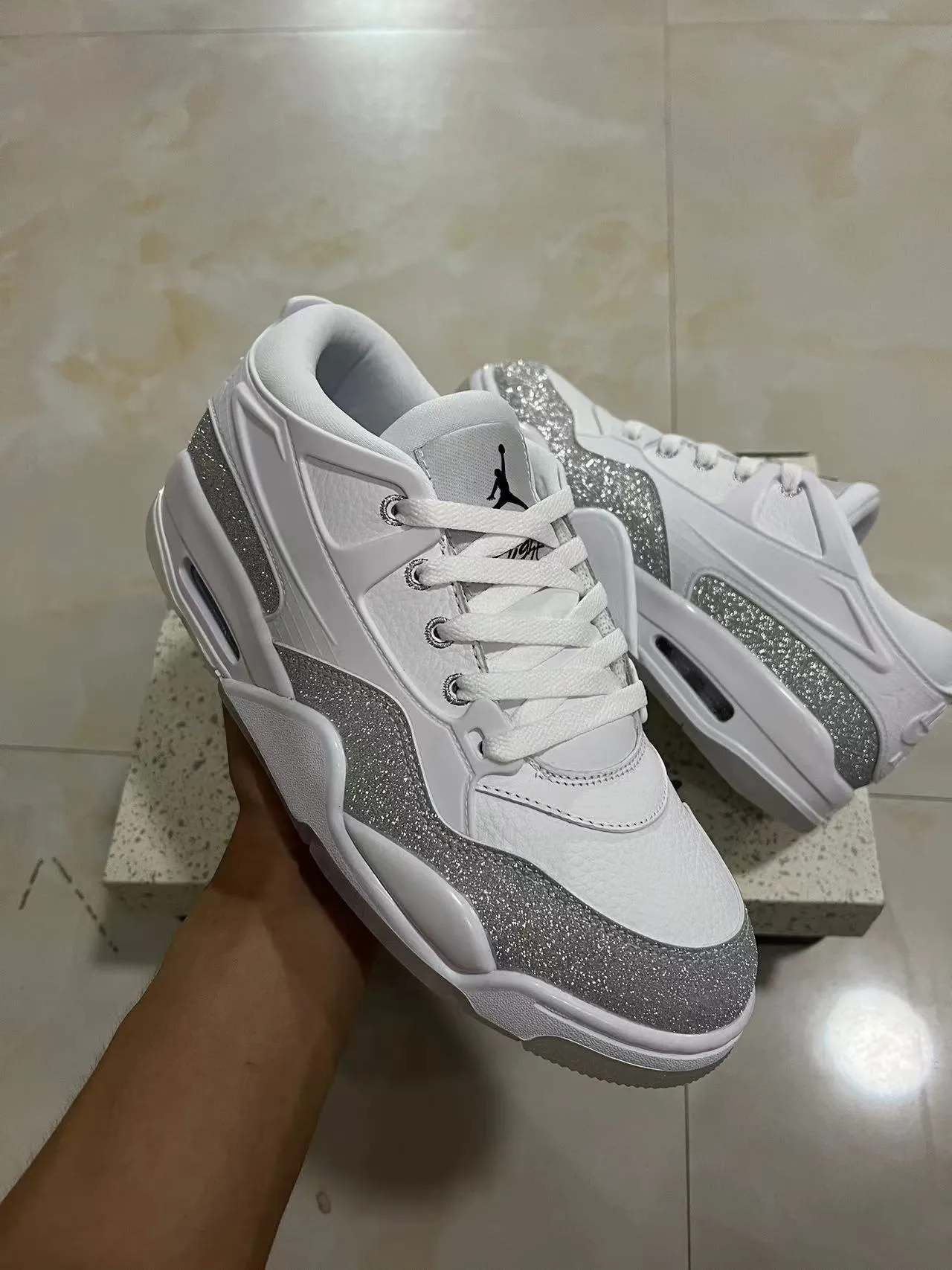 White and Silver Glitter Air-Cushioned Chunky Lifestyle Sneakers 2