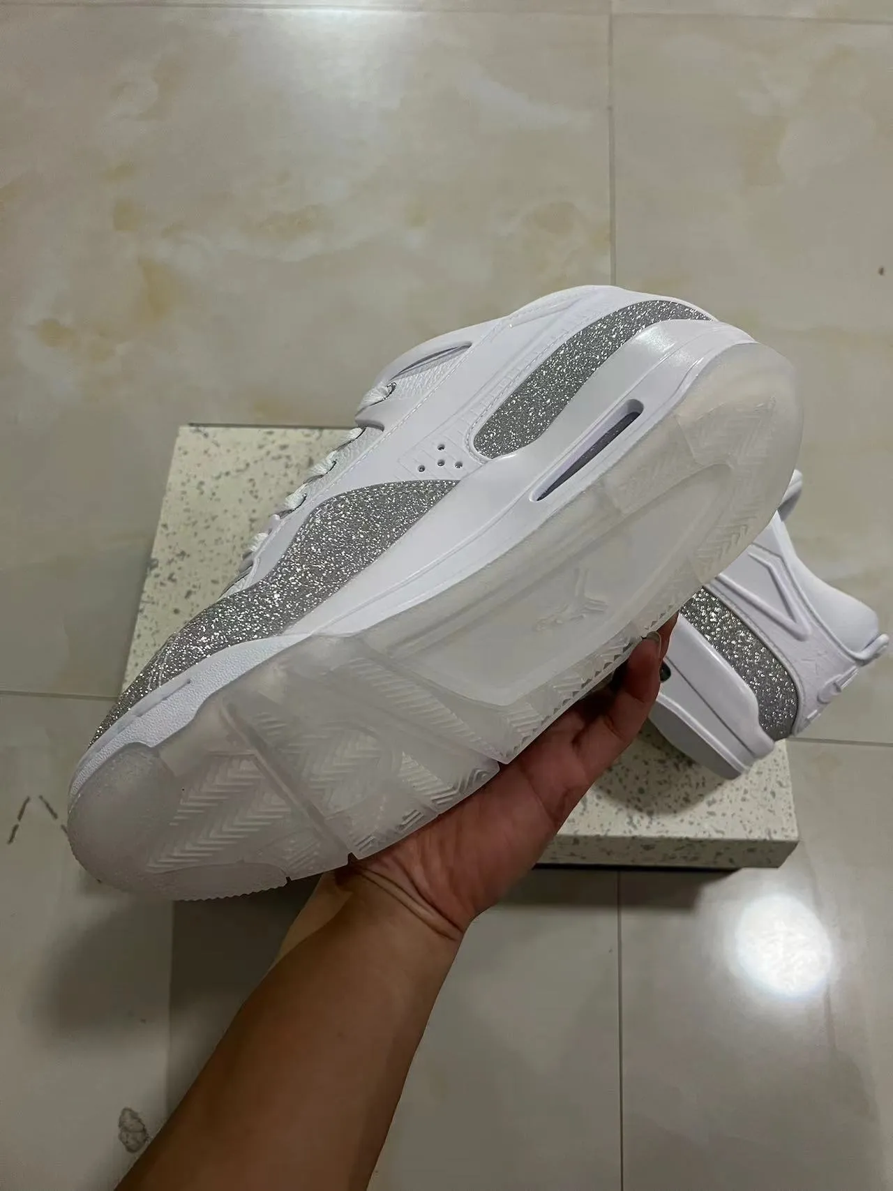 White and Silver Glitter Air-Cushioned Chunky Lifestyle Sneakers 6