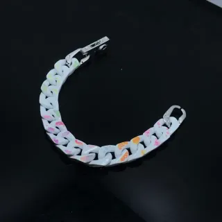 سوارة سلاسل كيرب لينك كثيفة مطبقة بمينا أبيض