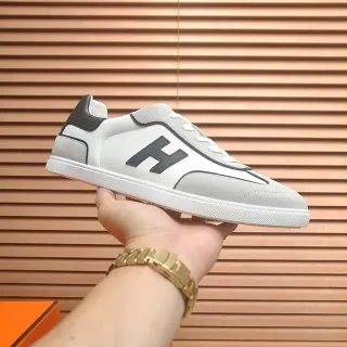White Gray Low-Top Mixed Leather-Suede Upper Sneakers