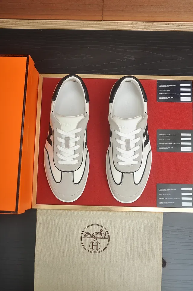 White Gray Low-Top Mixed Leather-Suede Upper Sneakers 5
