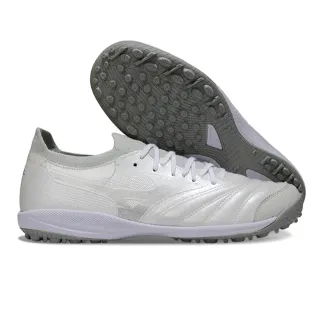 White Gray Quilted Synthetic Upper Mesh Tongue Artificial-Grass Soccer Shoes