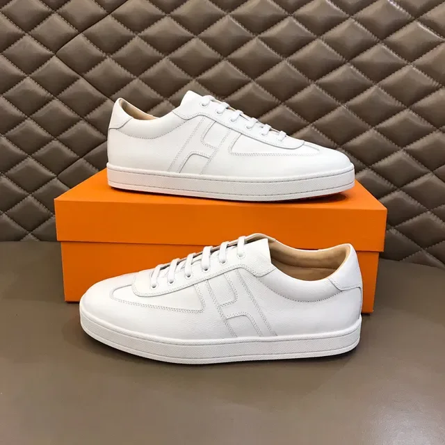 White Orange Clean Leather Upper Stitched H-Shaped Side Panel Lifestyle Sneakers 7