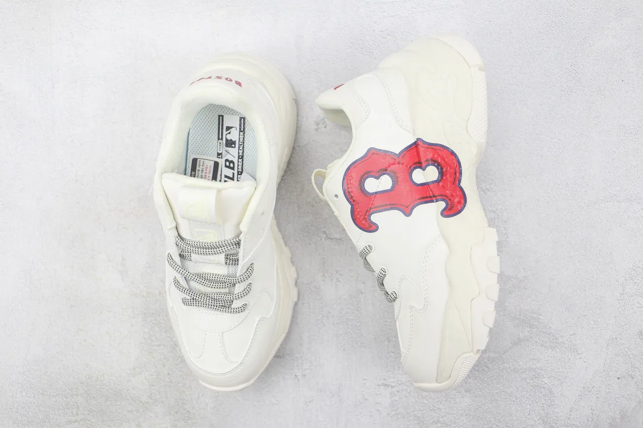 White Red Chunky Sole Leather Upper Sneakers 3