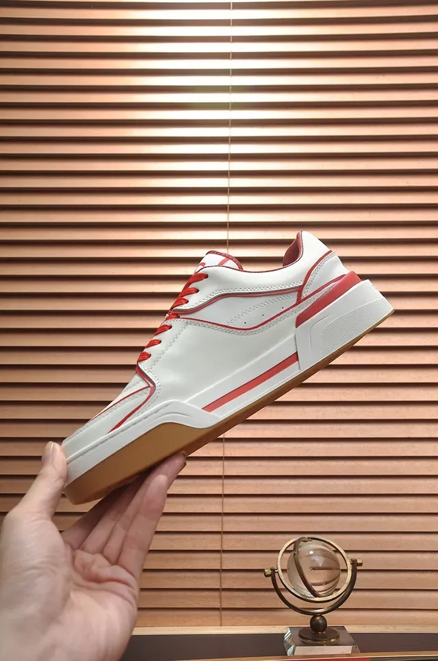 White Red Leather-Like Upper Contrast Piping Sneakers 6