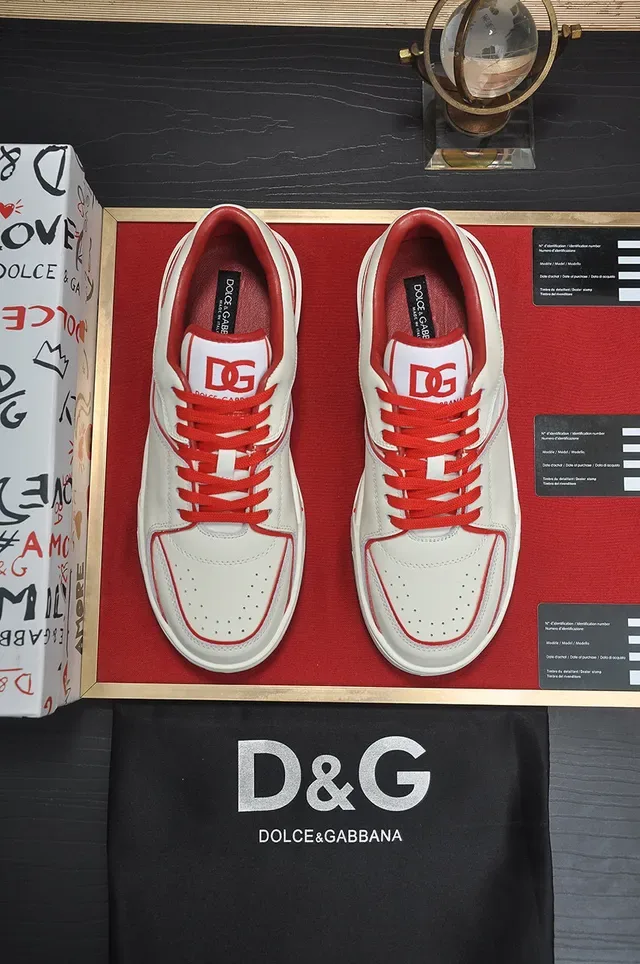White Red Leather-Like Upper Contrast Piping Sneakers 9