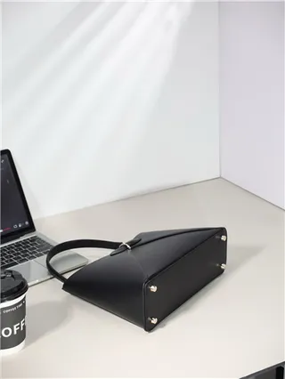 White Structured Top-Handle Geometric Paneling Handbag 21