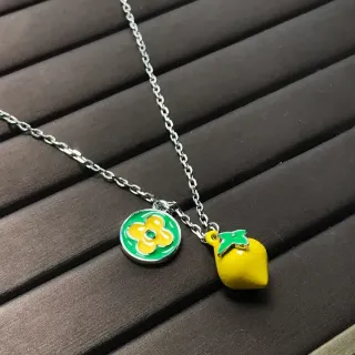 Yellow and Green Enamel Flower and Lemon Charm Necklace