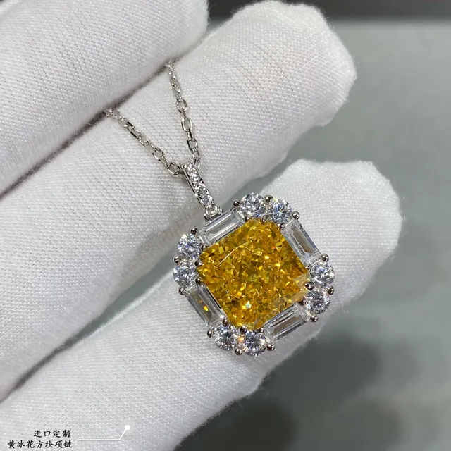 Yellow and Lavender Square Halo Pendant Necklaces 5