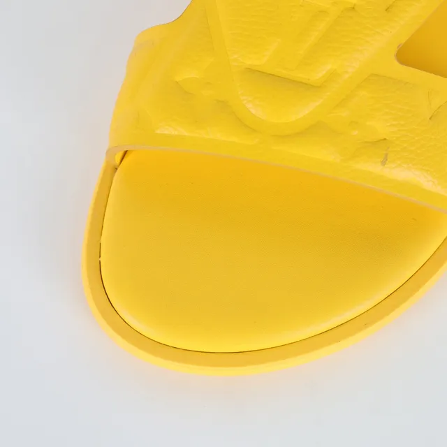 Yellow Embossed Two-Strap Flat Slippers 5