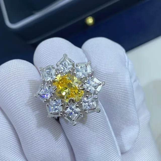Yellow Silver Cluster Floral/starburst Setting Ring 7