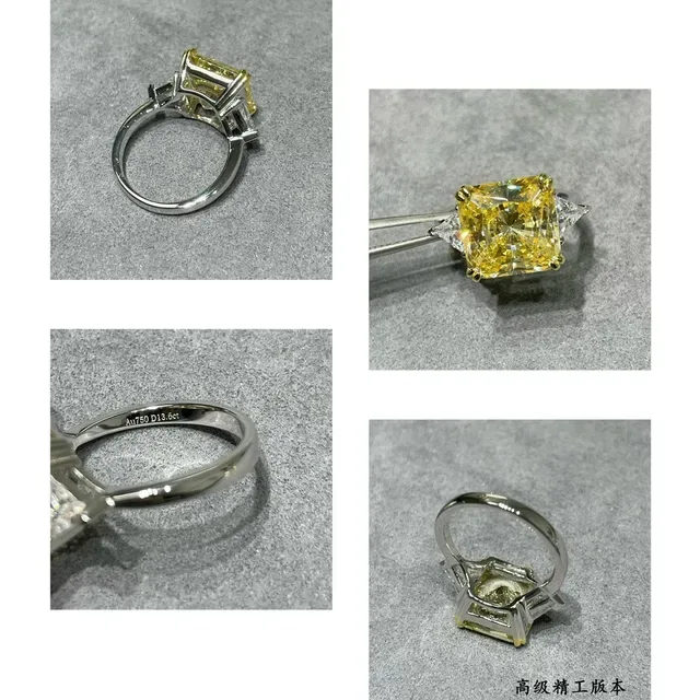 Yellow Square-Cut Gemstone Trillion Accent Three-Stone Ring 3