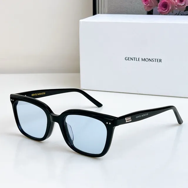Gentle Monster Óculos de sol de acetato híbrido preto bege retangular olho de gato 6