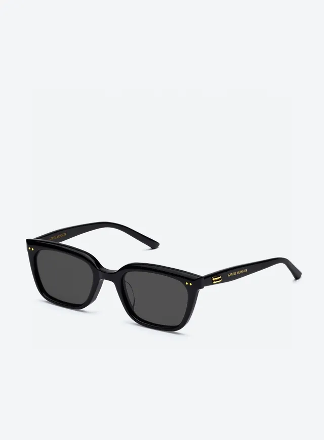 Gentle Monster Óculos de sol de acetato híbrido preto bege retangular olho de gato 9