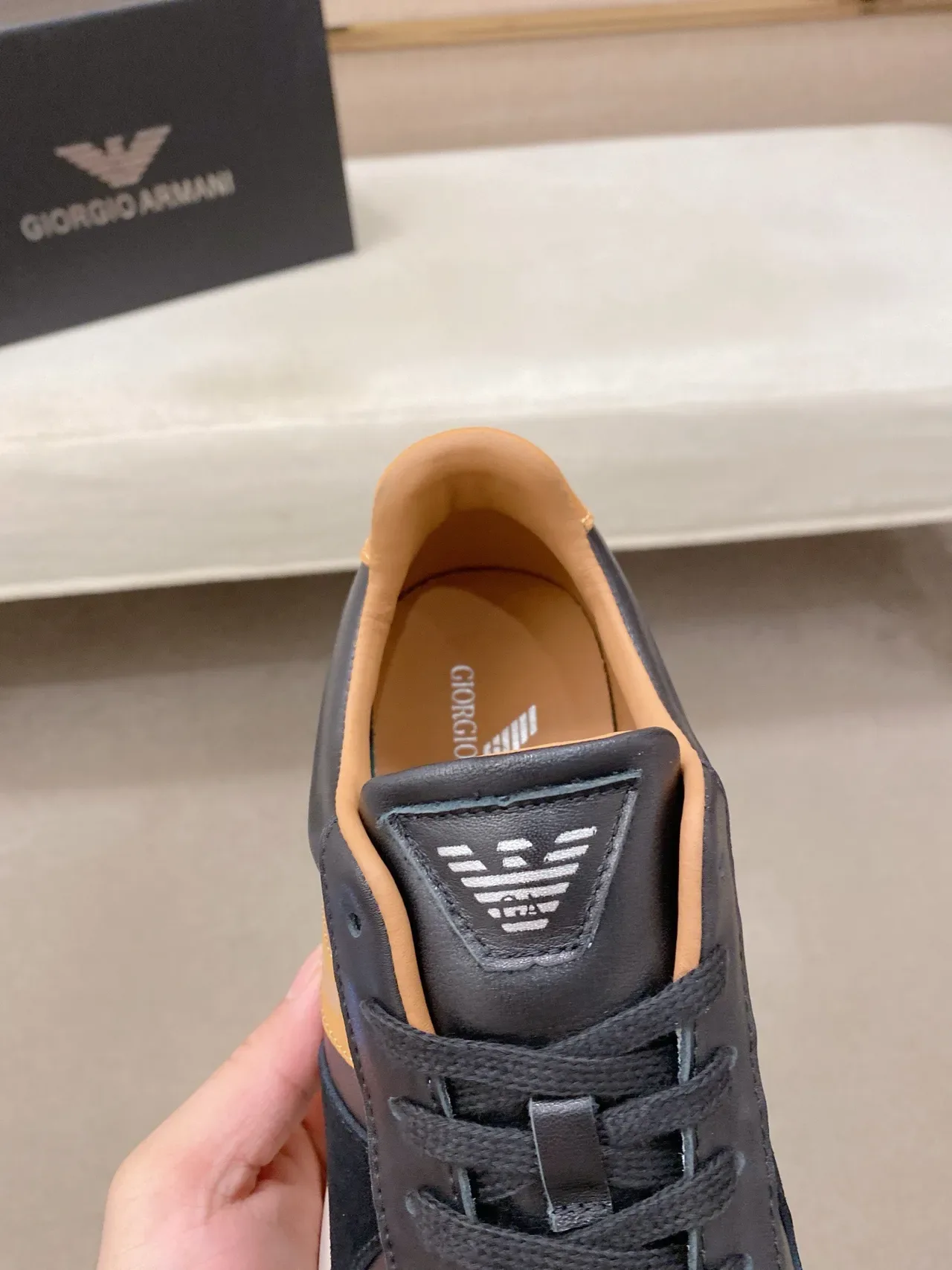 Giorgio Armani Black and Tan Stripe Lifestyle Sneaker 6