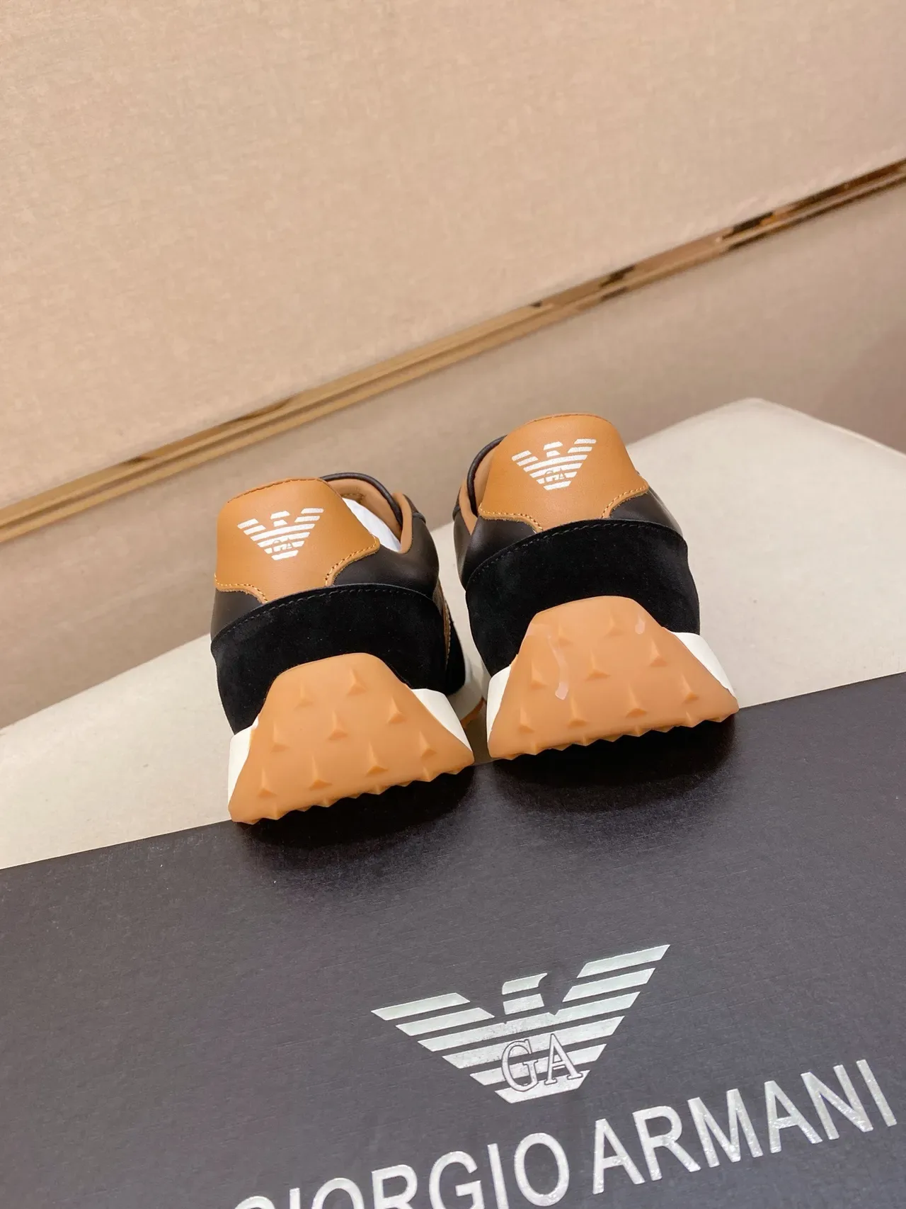 Giorgio Armani Black and Tan Stripe Lifestyle Sneaker 8