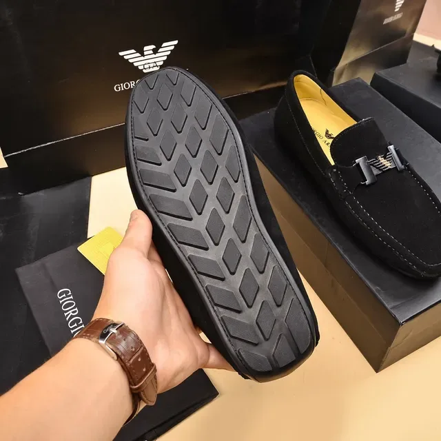 Giorgio Armani काला पीला सुडेड ऊपरी धातु बकल विवरण लोफर 5