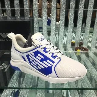 Giorgio Armani EA7 White and Blue Logo Panel Lifestyle Sneaker
