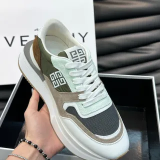 Givenchy White Army Green Multi-Material Patchwork 4G Logo Branding Chunky Sneakers
