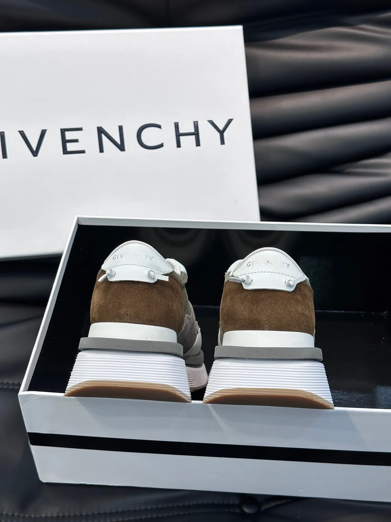 Givenchy White Army Green Multi-Material Patchwork 4G Logo Branding Chunky Sneakers 5