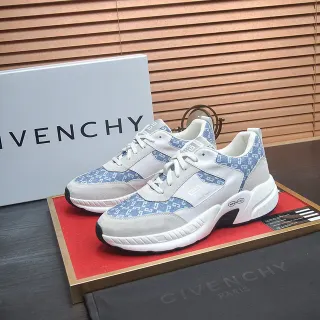 Givenchy White Blue Sole Monogrammed Textile Panels Chunky Sneakers