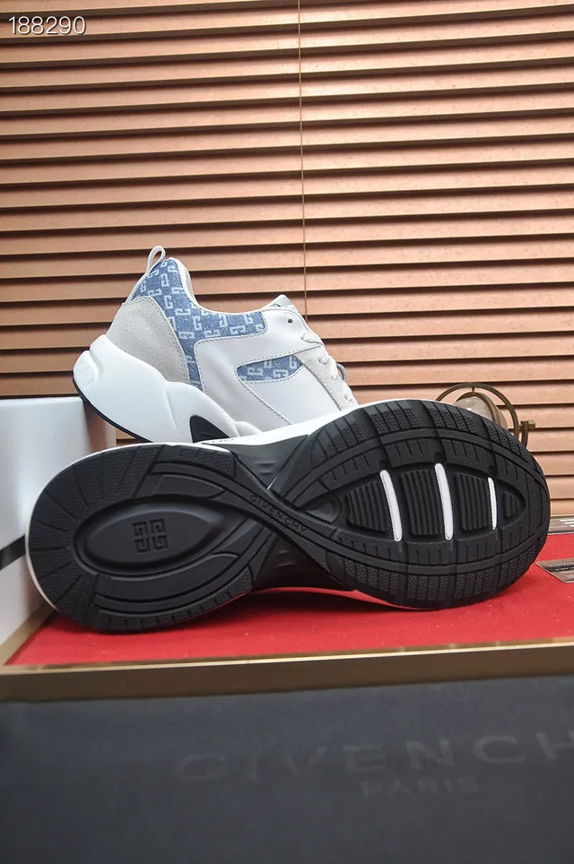 Givenchy White Blue Sole Monogrammed Textile Panels Chunky Sneakers 2