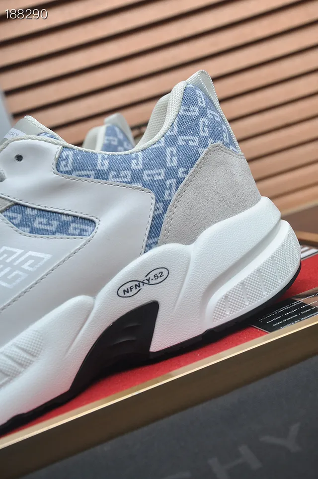 Givenchy White Blue Sole Monogrammed Textile Panels Chunky Sneakers 3