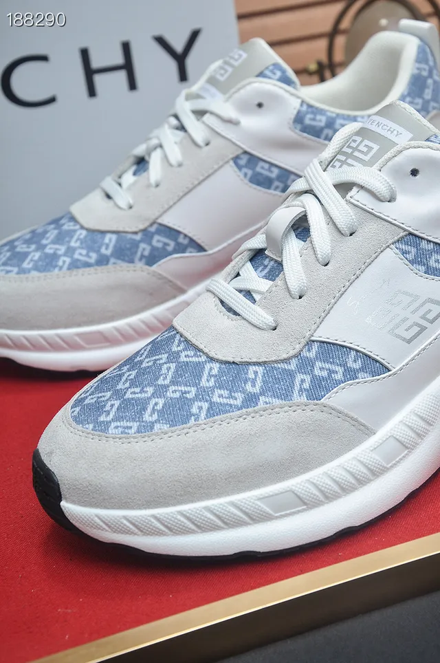 Givenchy White Blue Sole Monogrammed Textile Panels Chunky Sneakers 4