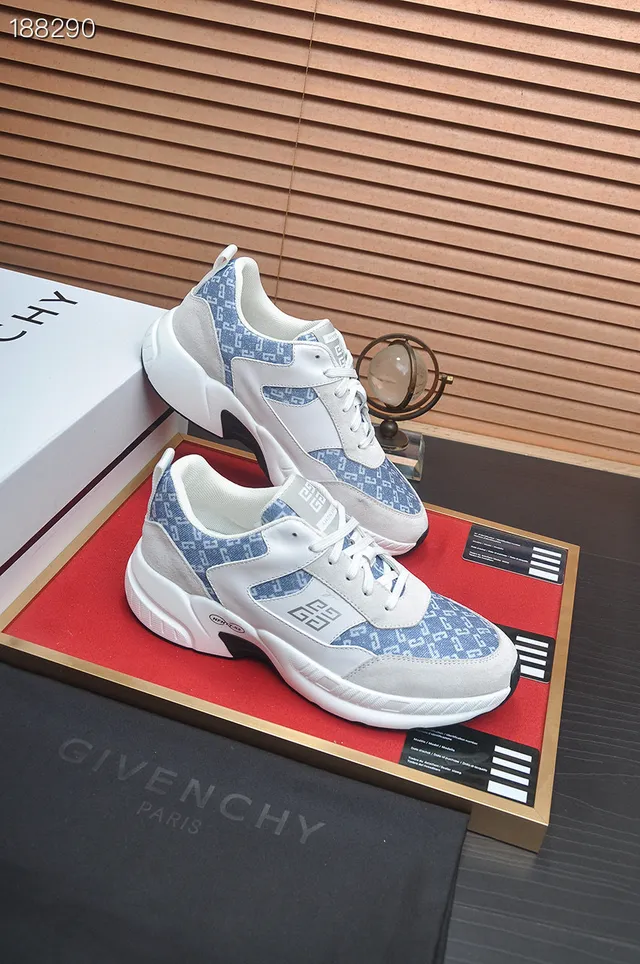 Givenchy White Blue Sole Monogrammed Textile Panels Chunky Sneakers 5
