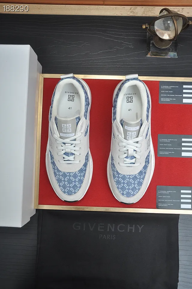 Givenchy White Blue Sole Monogrammed Textile Panels Chunky Sneakers 6