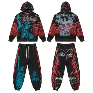 Godspeed Black Red Graphic-Print Acid-Wash Tracksuit