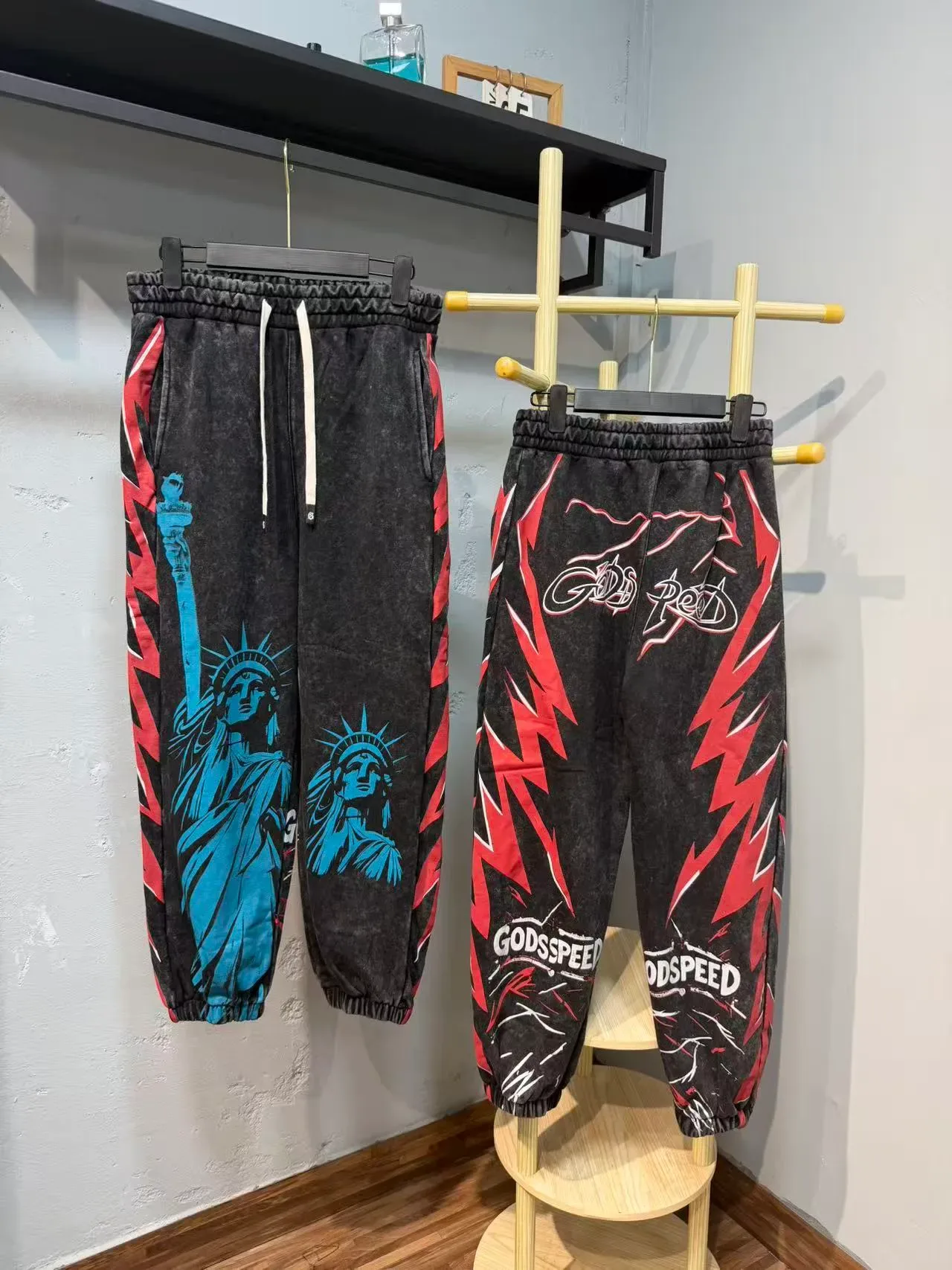 Godspeed Black Red Graphic-Print Acid-Wash Tracksuit 6