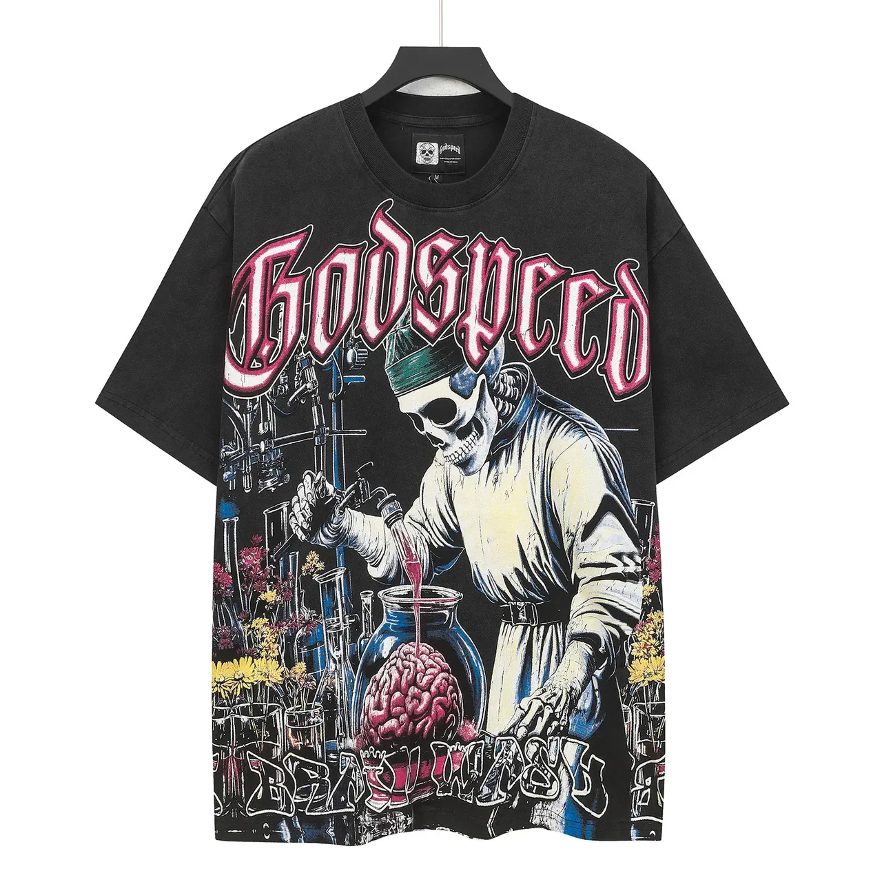 Godspeed Brain Wash Oversized Graphic Print Black T-Shirt 3