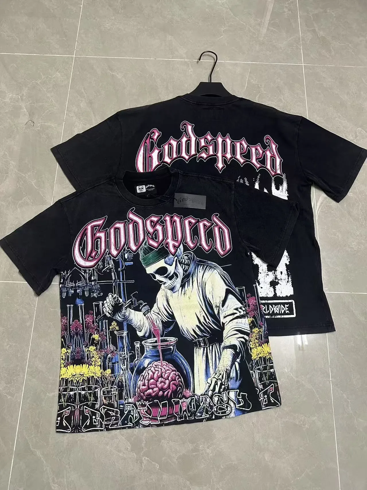 Godspeed Brain Wash Oversized Graphic Print Black T-Shirt 4