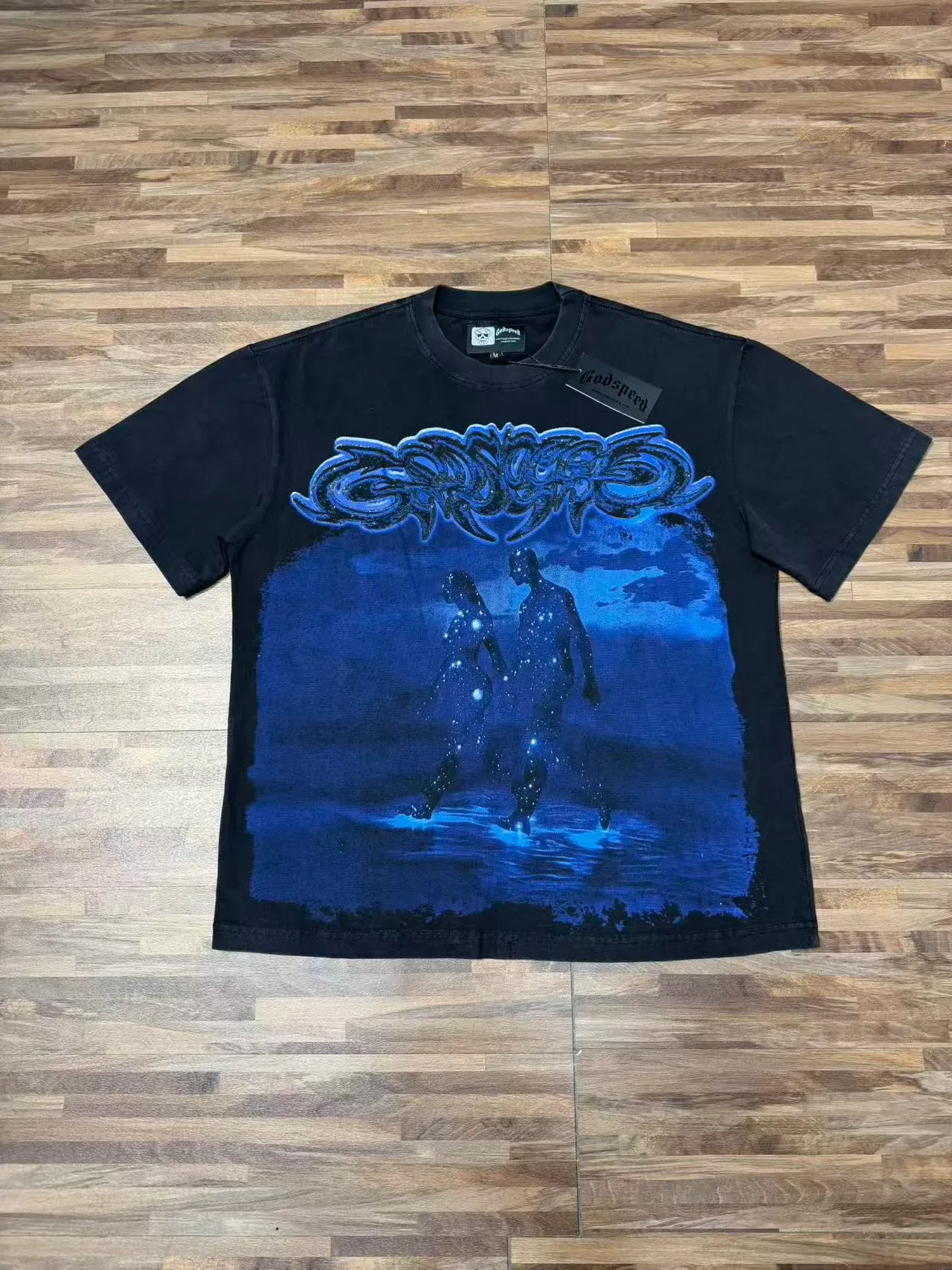 Godspeed Cosmic Couple Graphic Print Black T-Shirt 2
