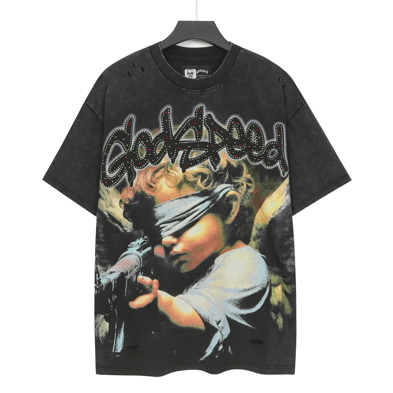 Godspeed Distressed Black Graphic-Print Oversized T-Shirt 6