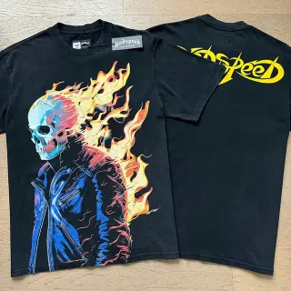 T-shirt noir Godspeed graphique crâne en flammes