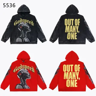 Godspeed Graphic-Print Acid-Wash Distressed Hoodie