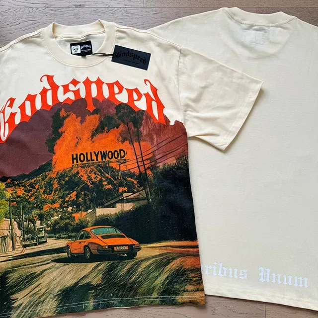 T-shirt Godspeed Hollywood Fire imprimé graphique blanc cassé 4