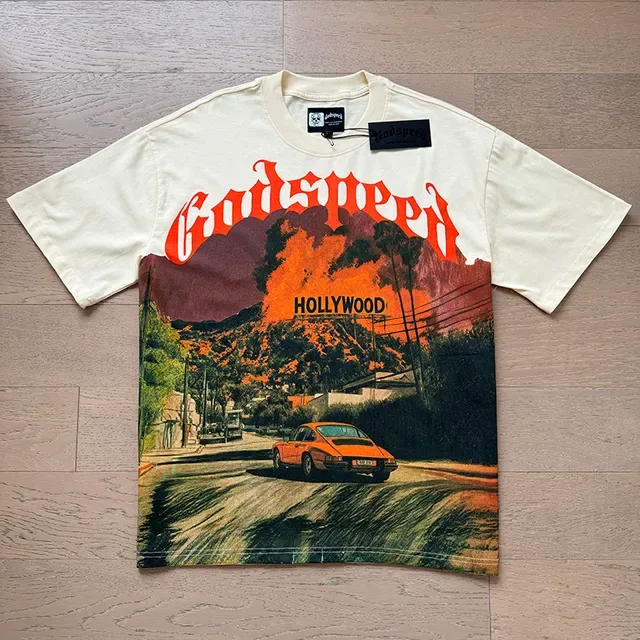 T-shirt Godspeed Hollywood Fire imprimé graphique blanc cassé 5