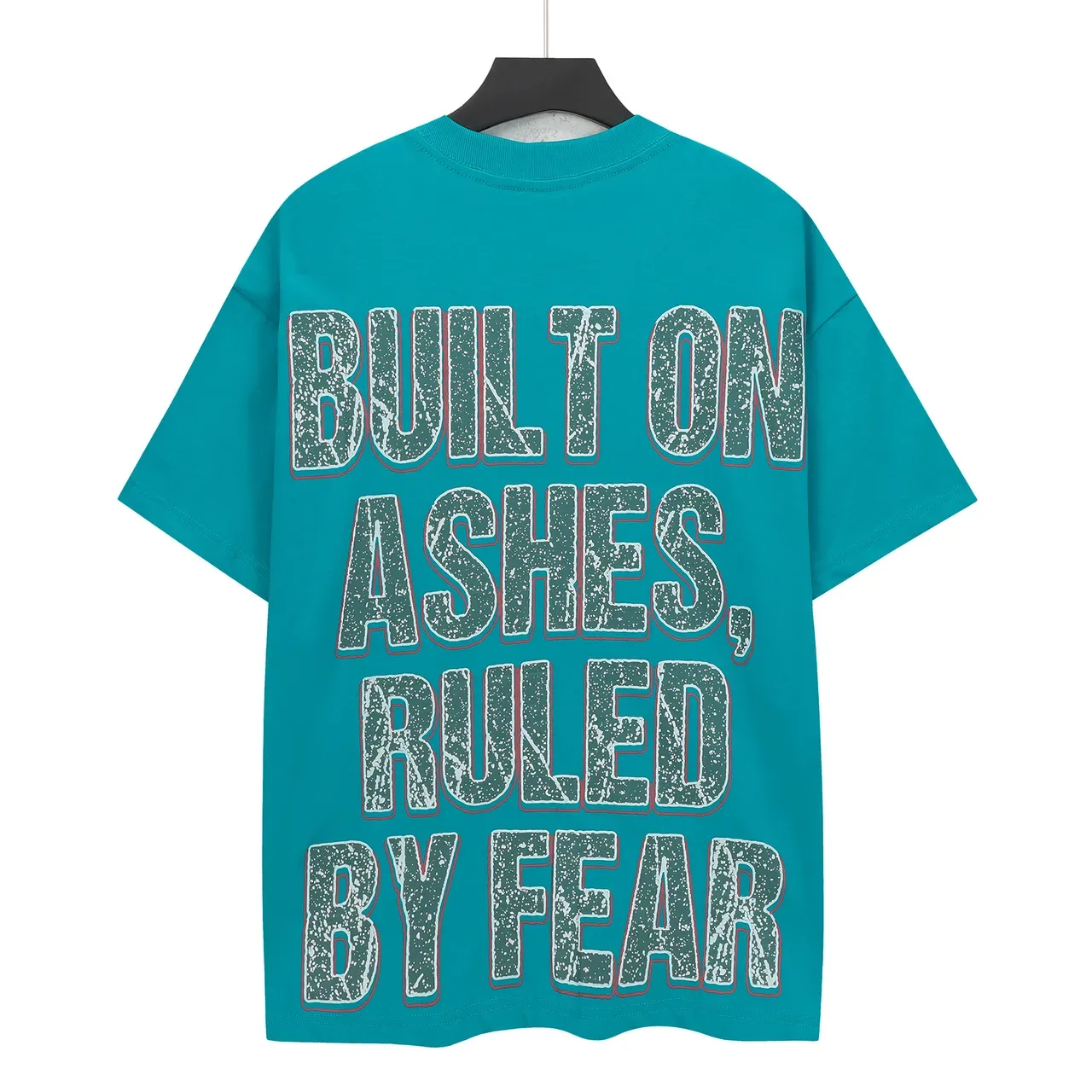 Camiseta oversized Godspeed com estampa gráfica frente e verso verde-azulado 3