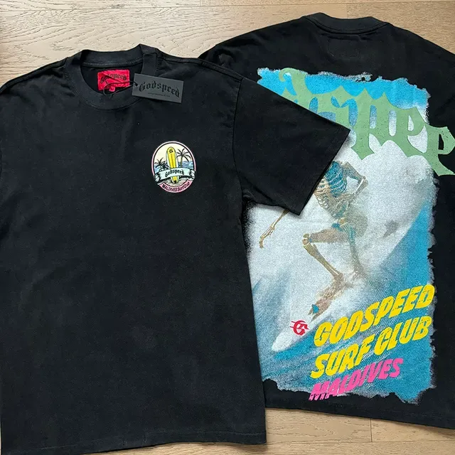 Camiseta gráfica oversized preta Godspeed Surf Club Maldives 4