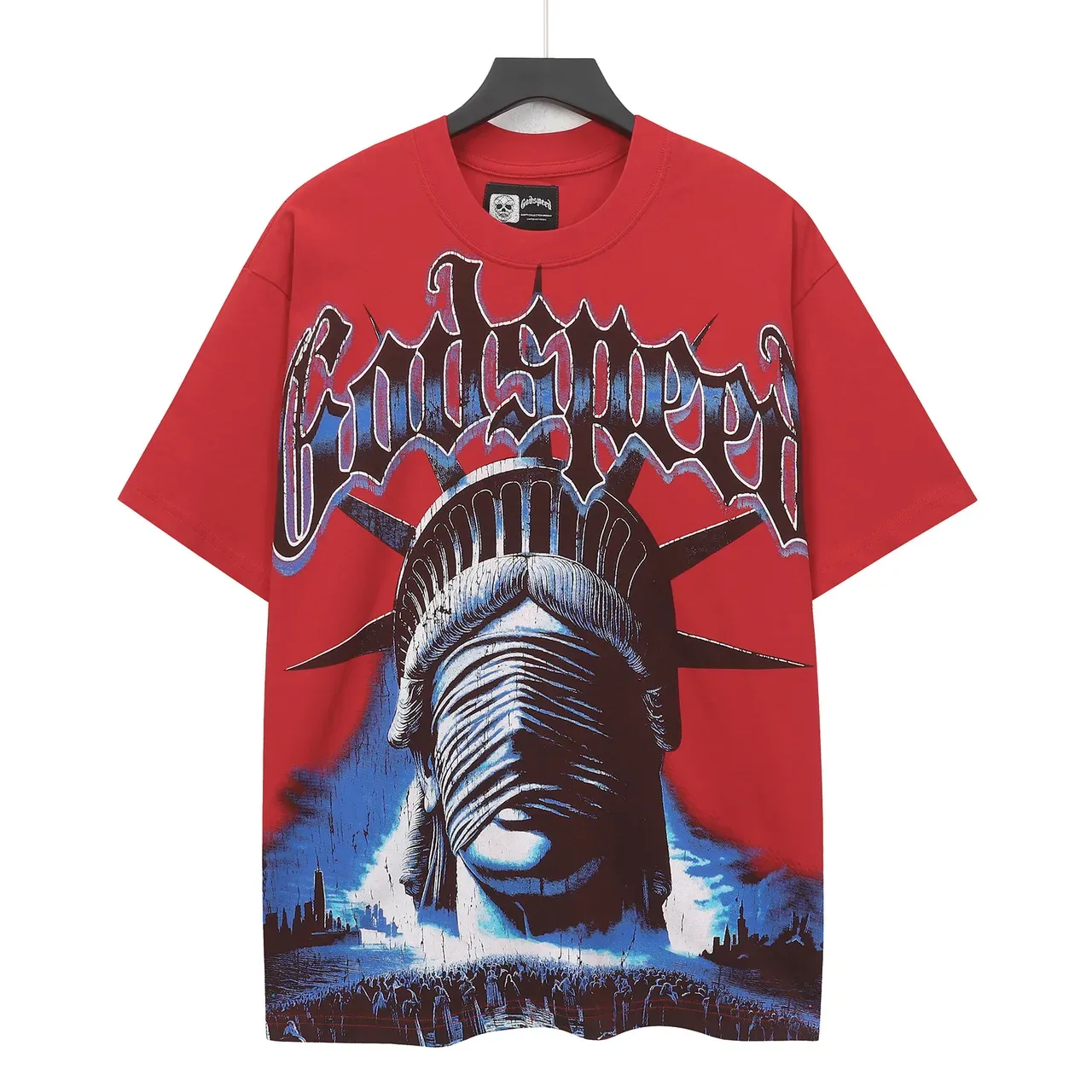 Camiseta gráfica Godspeed Ritual de Adoração Estátua da Liberdade 2