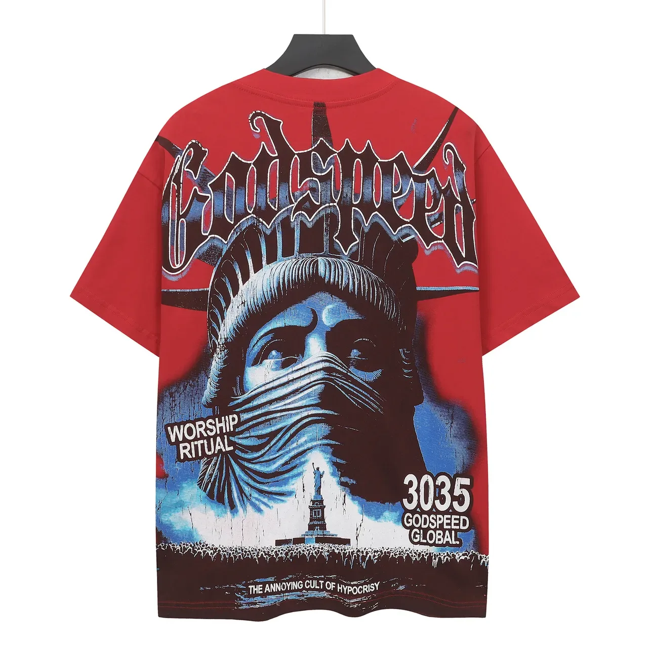 Camiseta gráfica Godspeed Ritual de Adoração Estátua da Liberdade 3