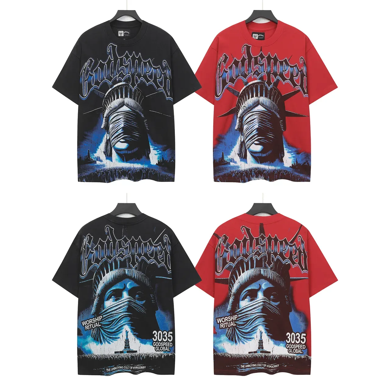 Camiseta gráfica Godspeed Ritual de Adoração Estátua da Liberdade 4