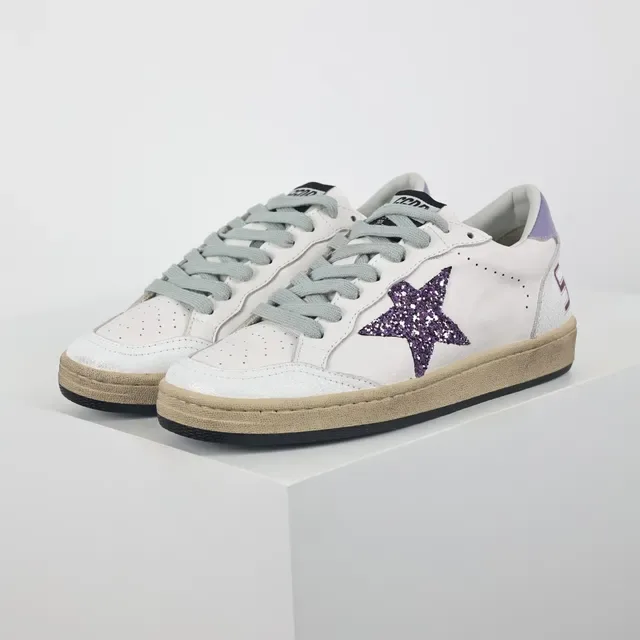 Golden Goose Super-Star White Purple Glitter Appliqué Distressed Gum Sole Lifestyle Sneakers 2