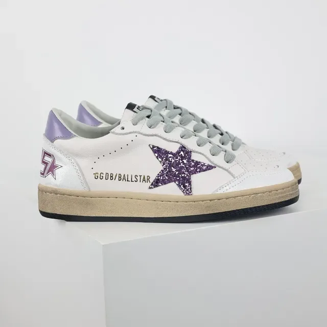 Golden Goose Super-Star White Purple Glitter Appliqué Distressed Gum Sole Lifestyle Sneakers 3