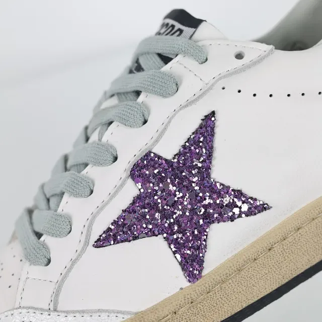 Golden Goose Super-Star White Purple Glitter Appliqué Distressed Gum Sole Lifestyle Sneakers 6