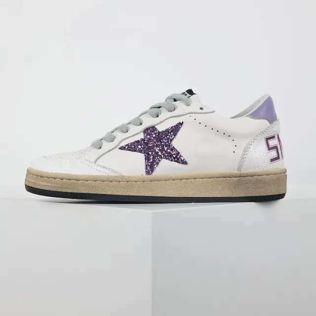 Golden Goose Super-Star White Purple Glitter Appliqué Distressed Gum Sole Lifestyle Sneakers 9