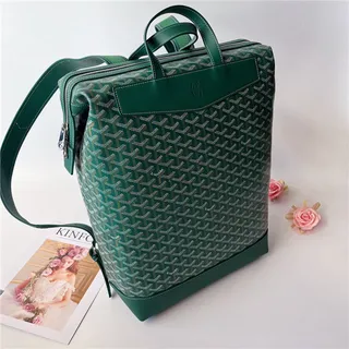 Goyard 绿色结构涂层帆布 V形单色图案休闲背包 14